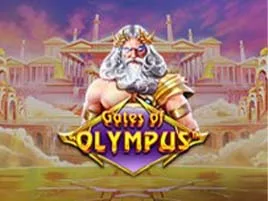 Miniatura de Gates of Olympus, con la figura de Zeus sobre columnas y nubes doradas.