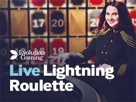 Ficha de Lightning Roulette de Evolution en el lobby de casino en vivo de betway.mx.