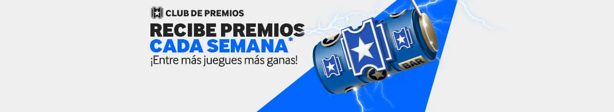 Banner del club de premios semanal, con la franja azul del apartado de promociones.