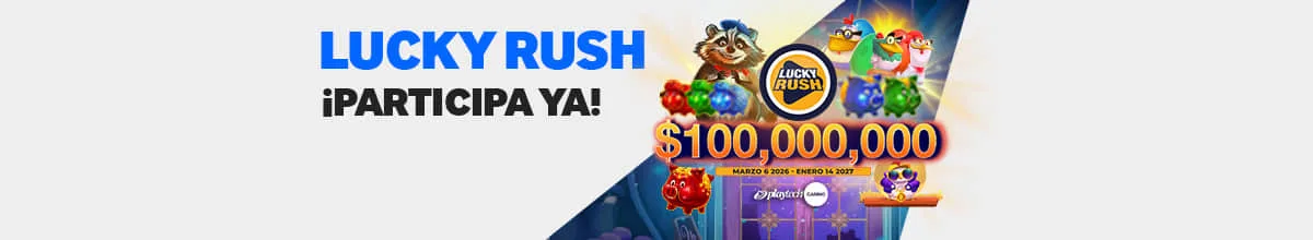 Banner del sorteo Lucky Rush de Playtech publicado por betway.mx con su pozo y vigencia.